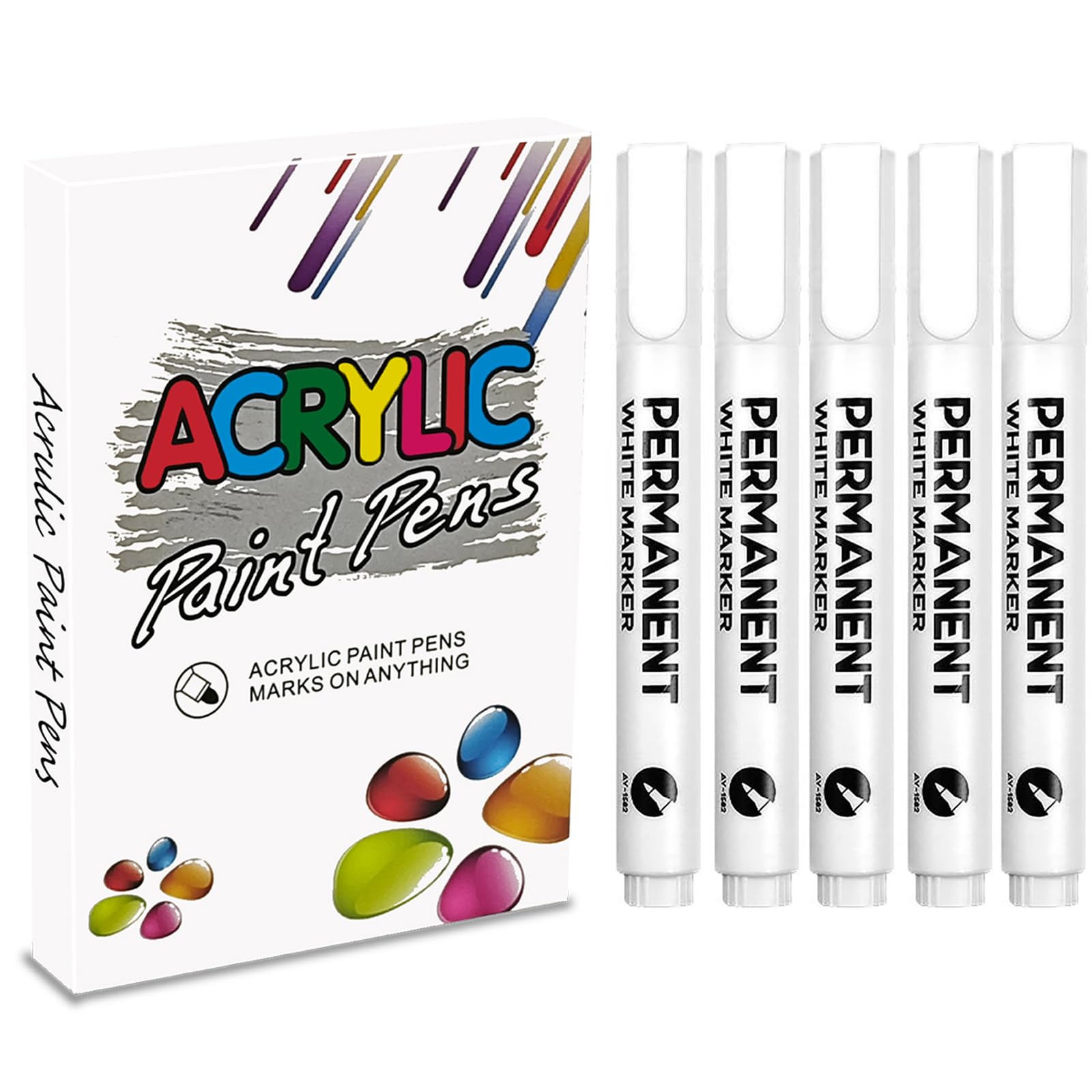 Topspitgo Rotuladores Acrilicos Permanentes Blanco 5 Rotulador Textil Resistente al Agua Rotulador para Dibujar、Piedras、Madera、Vidrio、Cerámica、Lienzo、Neumáticos、Metal