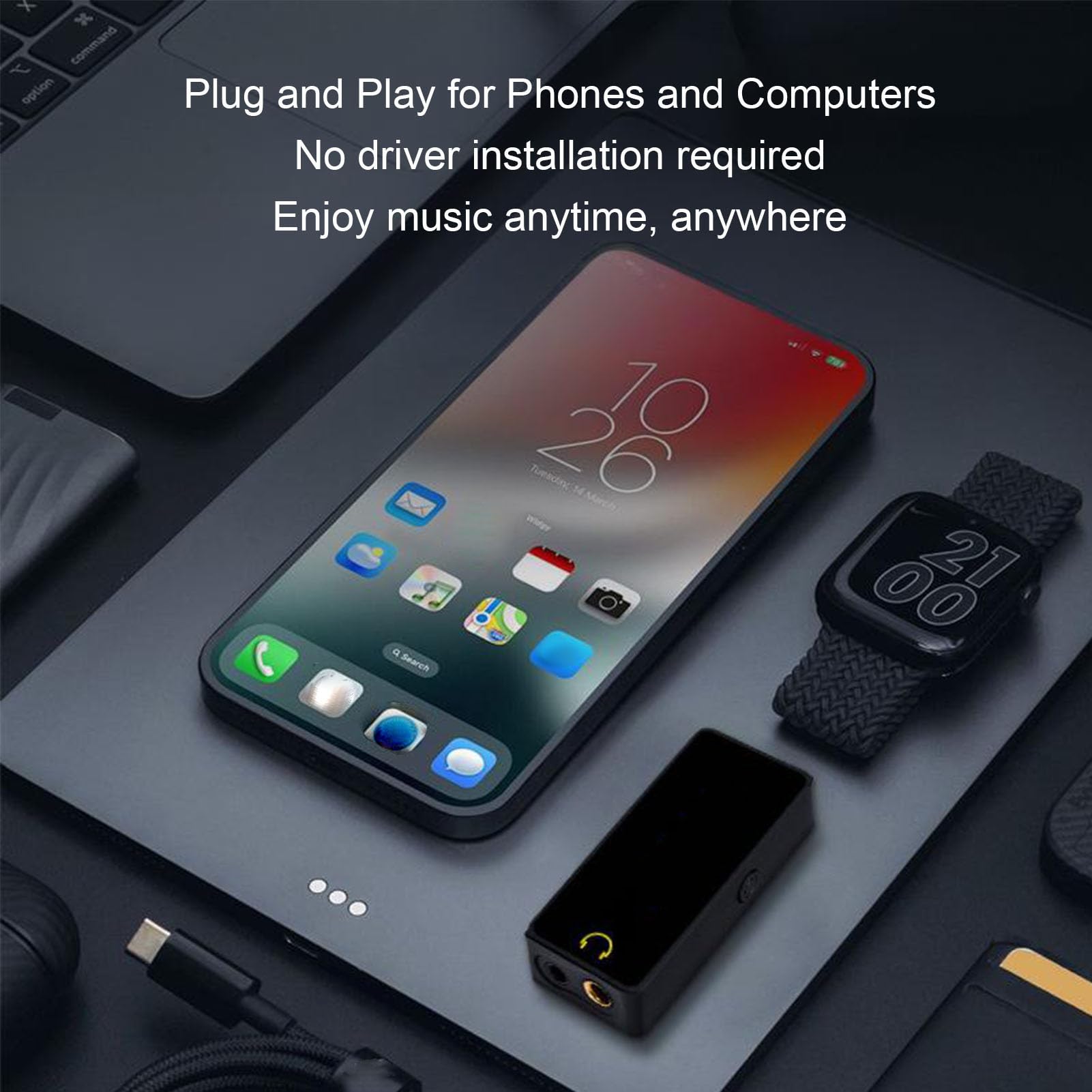 Garsent Decoder HIFi Amplificatore per Cuffie USB C Portatile Potente Decoder Audio per Telefoni e Appassionati di Musica ABS, Lega di Alluminio