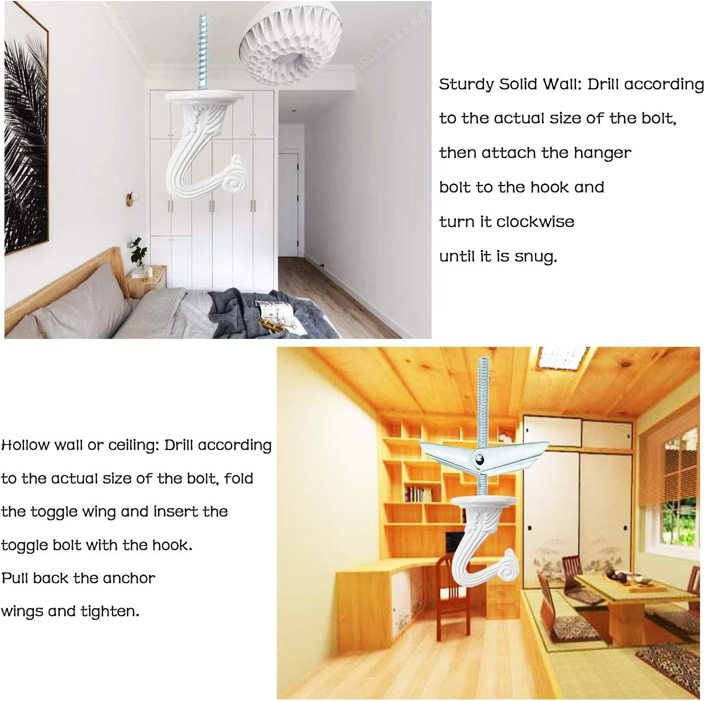 GoodtoU 10 Sets Ceiling Hooks Heavy Duty Swag Hook with Hardware for Hanging Plants Ceiling Installation Cavity Wall Fixing White