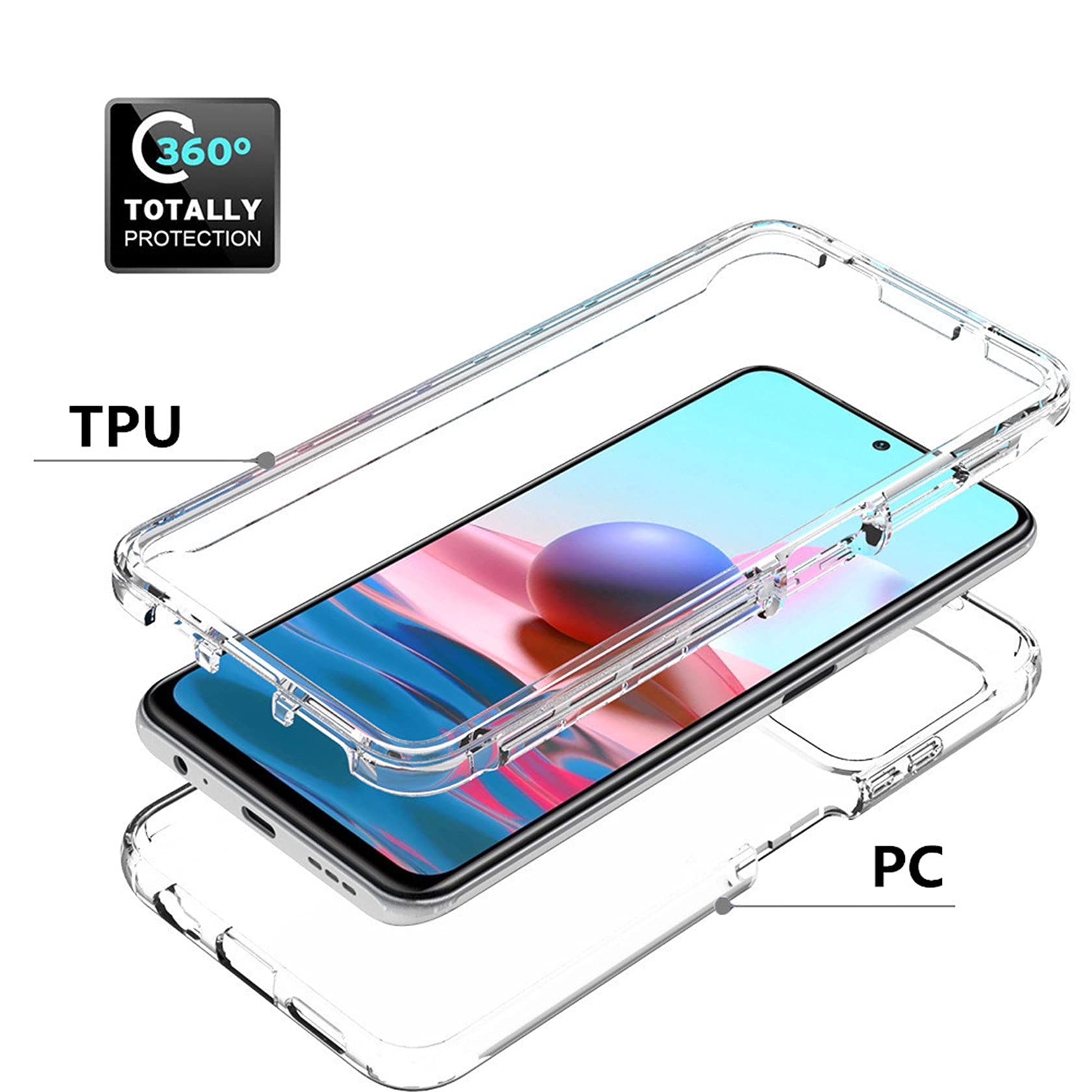 Cover Tianyan 360° Full Body Per Xiaomi Redmi Note 11 Pro 5G: Anteriore In TPU E Posteriore Rigido Trasparente - 3
