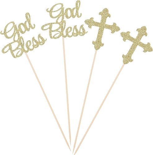 Paquete de 10 adornos brillantes de mesa para decoración de fiestas comunitarias cristianas, palitos de centro de mesa, color dorado