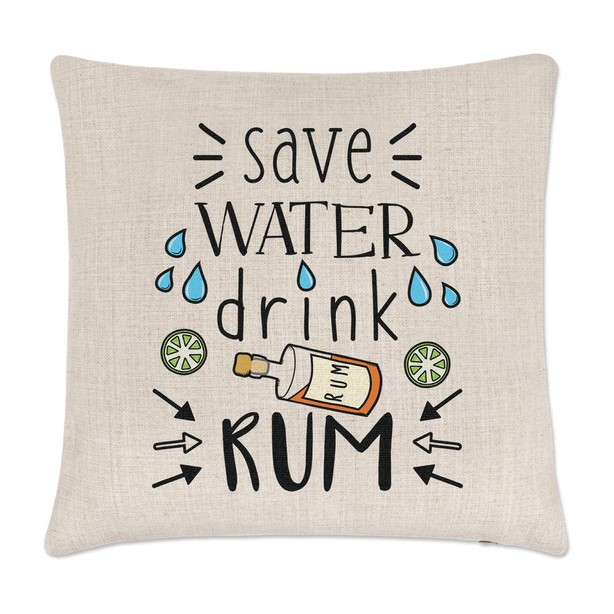 Fodera Cuscino Decorativo 40x40 Cm Gift Base – Save Water Drink Rum, Effetto Lino