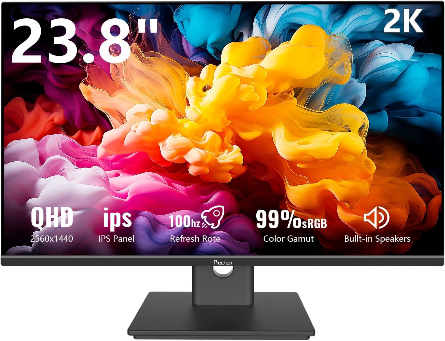 23.8 Inch PC Gaming Monitor QHD 2560×1440 2K 100Hz, 2ms, Built-in Speakers, HDR, 99% sRGB IPS LED Computer Screen with HDMI/DP Ports, AMD FreeSync Compatible, VESA Supports, Black