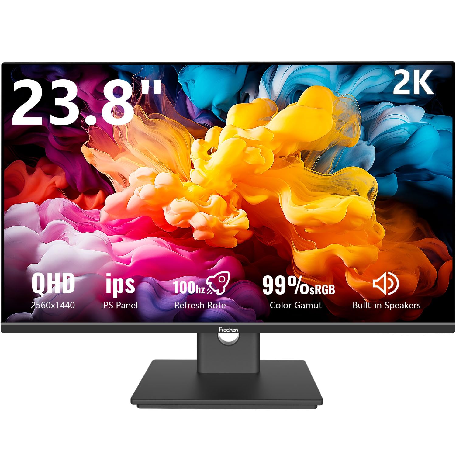 Prechen 23.8 Inch PC Gaming Monitor QHD 2560x1440 2K 100Hz, 2ms