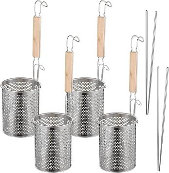 Noodle Strainer Set - 4 Pc Strainer & 2 Chopsticks, Steel Mesh