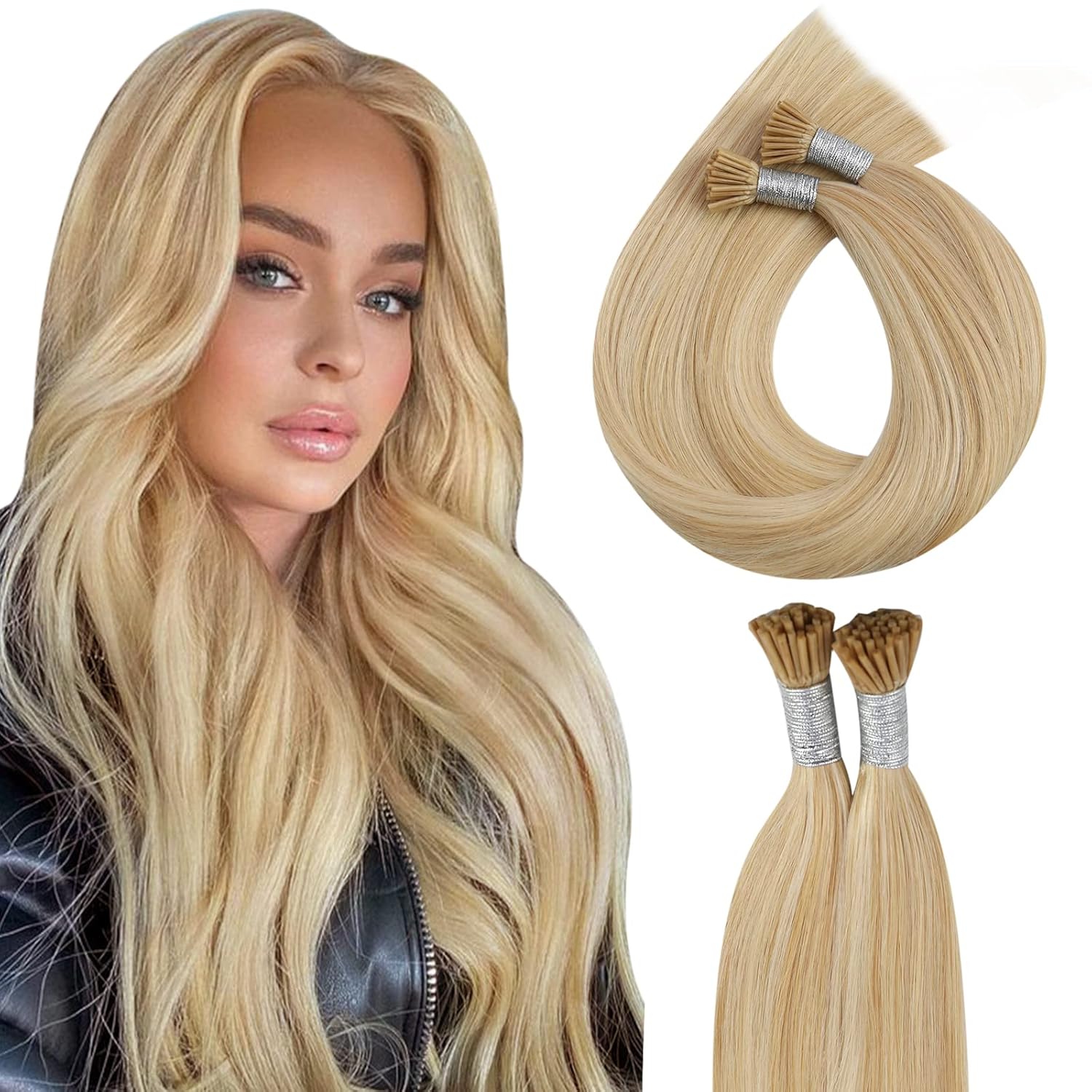 Moresoo I Tip Hair Extensions Blonde Highlight 14 Honey
