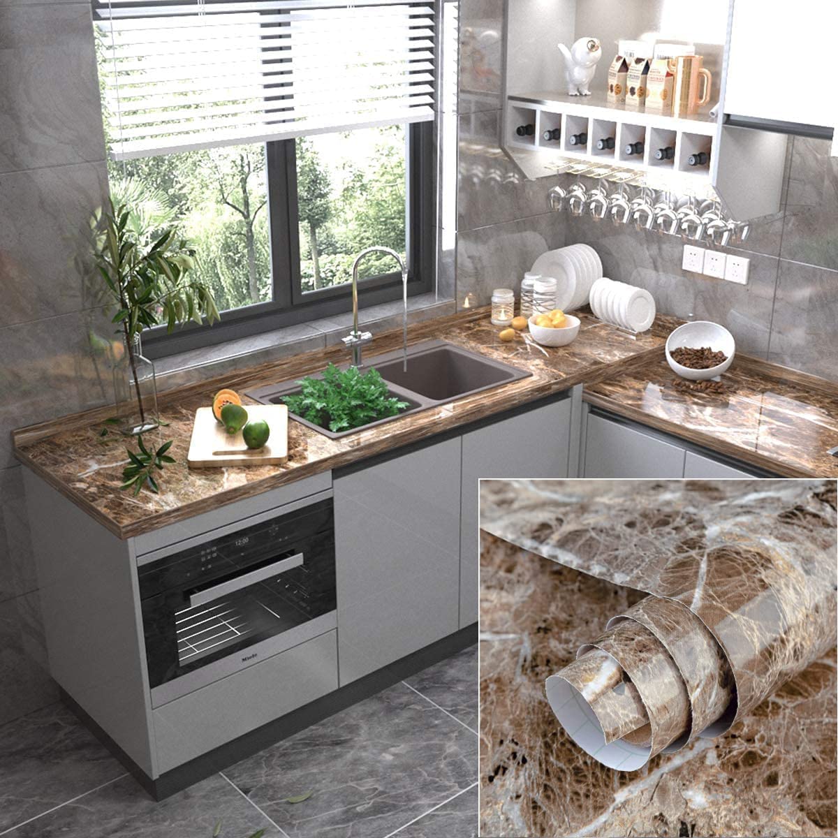 Buy Metreno 3m Granite Marble Wallpaper for Kitchen Furniture ,Walls