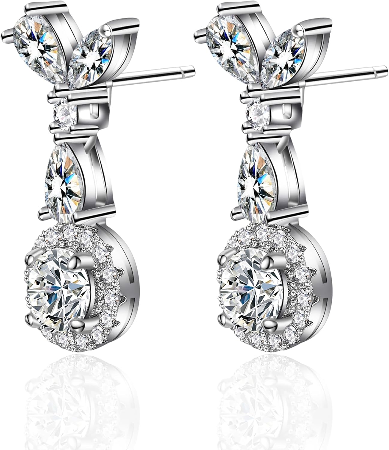 0.5 carat moissanite drop pendant earrings, heavy duty setting, round halo design, 925 sterling silver bridal wedding stud earrings jewelry