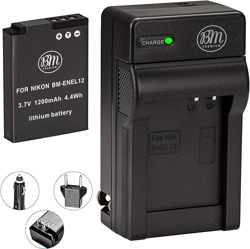 BM Premium EN-EL12 Batería y cargador para Nikon Coolpix A1000 B600 W300 A900 AW100 AW110 AW120 AW130 S6300 S8100 S8200 S9050 S9200 S9300 9400 S9500