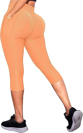 Leggings Womens High Waist Yoga Pants Butt Lift Tummy Control Leggings Textured Scrunch Booty Tights,Orange,XXL