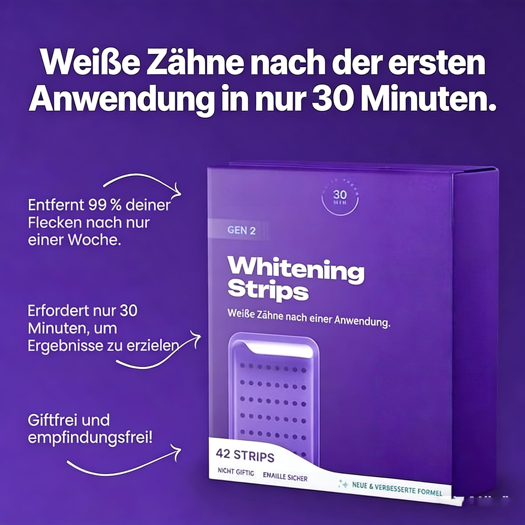 Violette Zahnaufhellungsstreifen - Schnelle Ergebnisse, Null Empfindlichkeit (1 Pack - 42 Stücke)