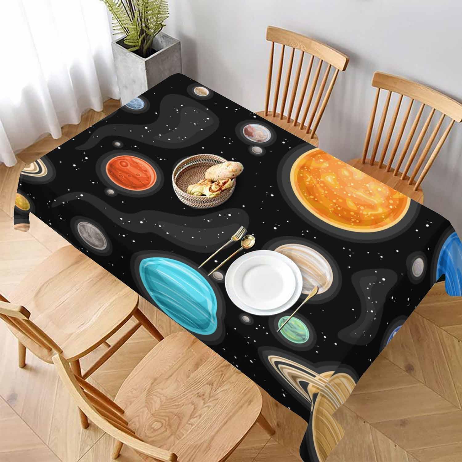 Space Planets andStars Table Cloth for Rectangle Table 60x84 Inch Decorative Cosmo with Black Starry Space Kitchen Table Cover Decorations for Home Dinner Party