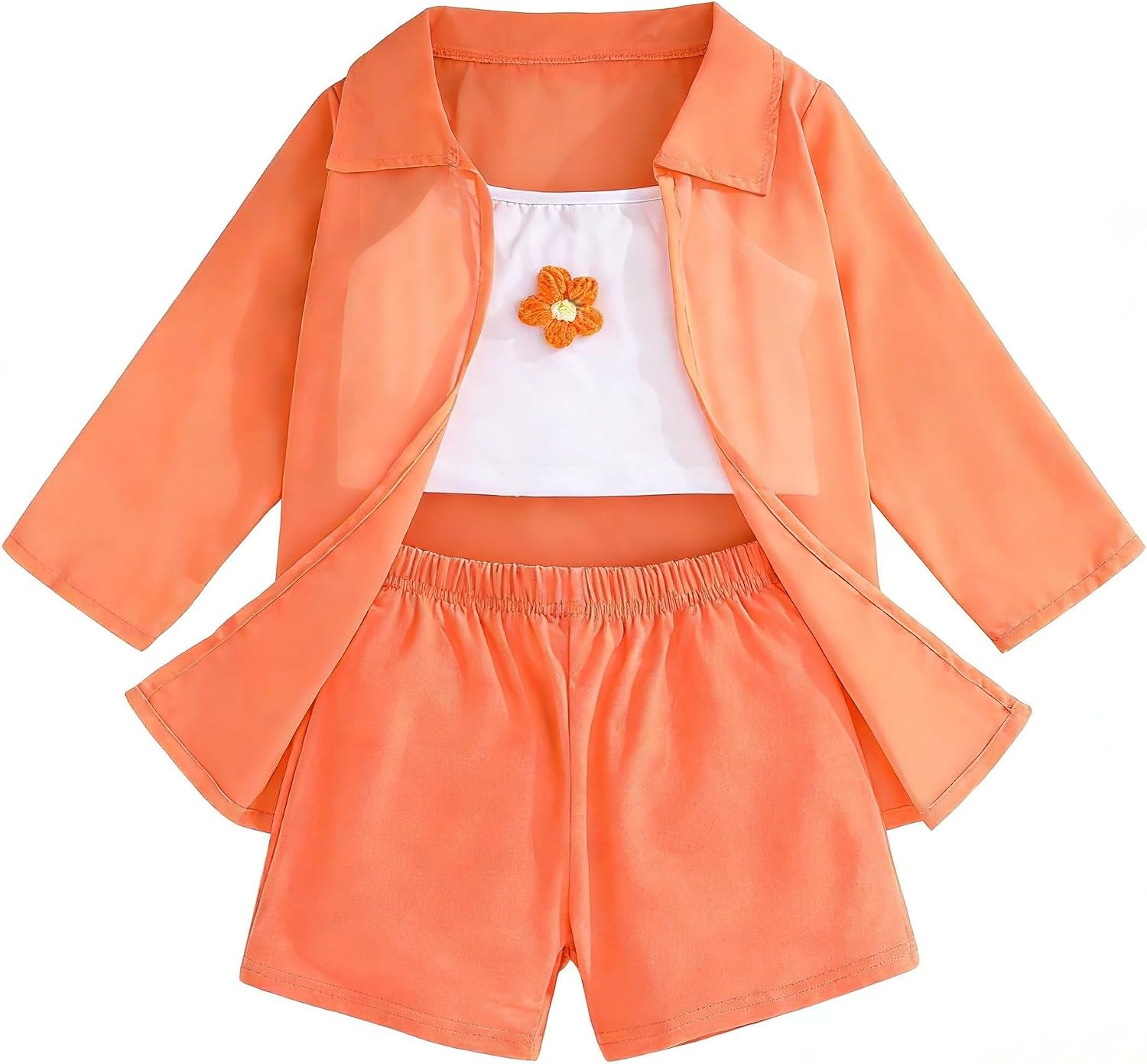 Young Girl Outfits 3 Pieces Outerwear Jacket Blazer Floral Decorated Cami Top And Shorts Set