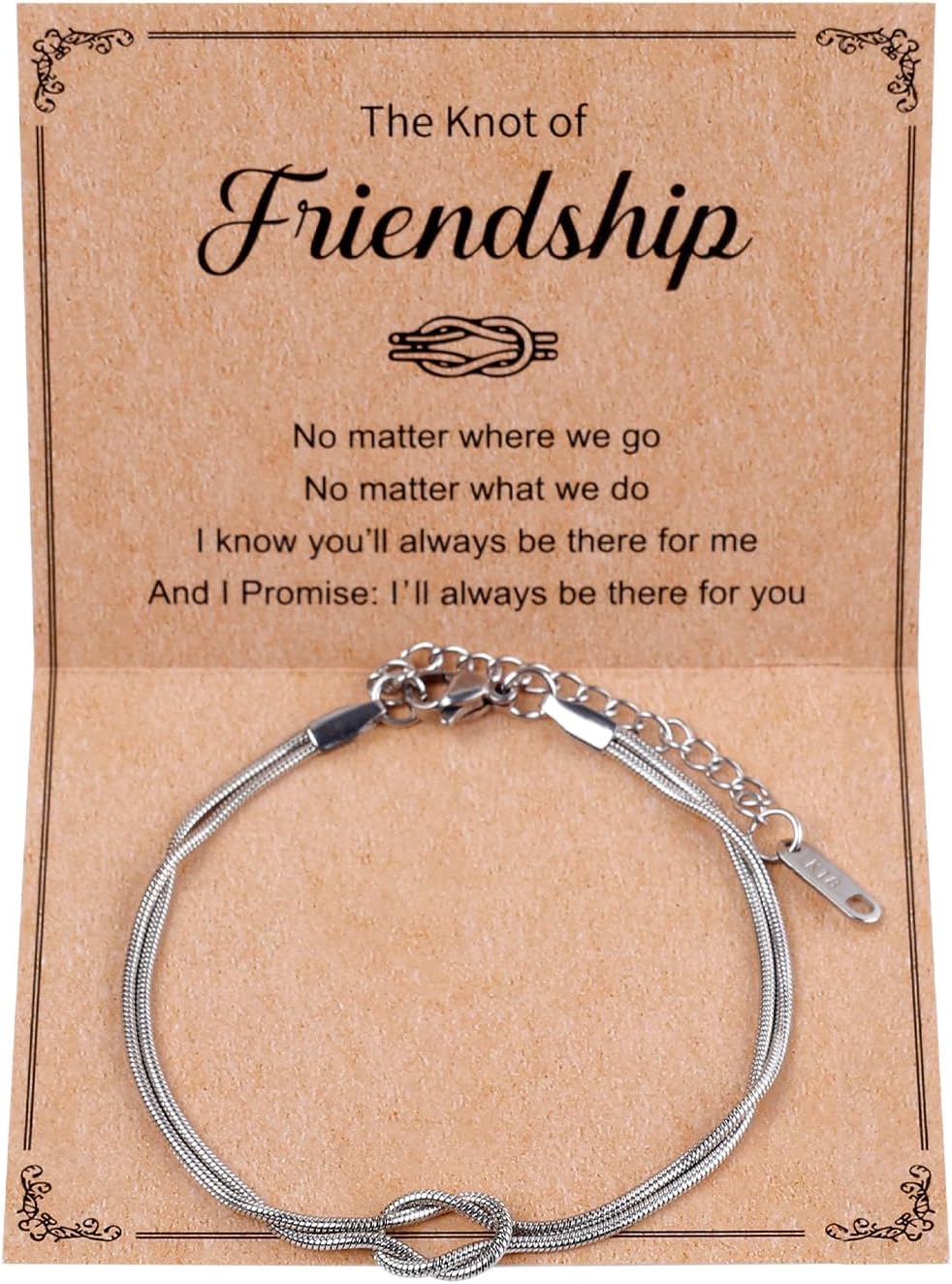 Mikovivi Love Knot Friendship Bracelets, Stainless Steel Silver Friend Bracelet Infinity Tie The Knotted Jewelry Friendship Gifts for Friends Birthday & Christmas Festival for Women Friend