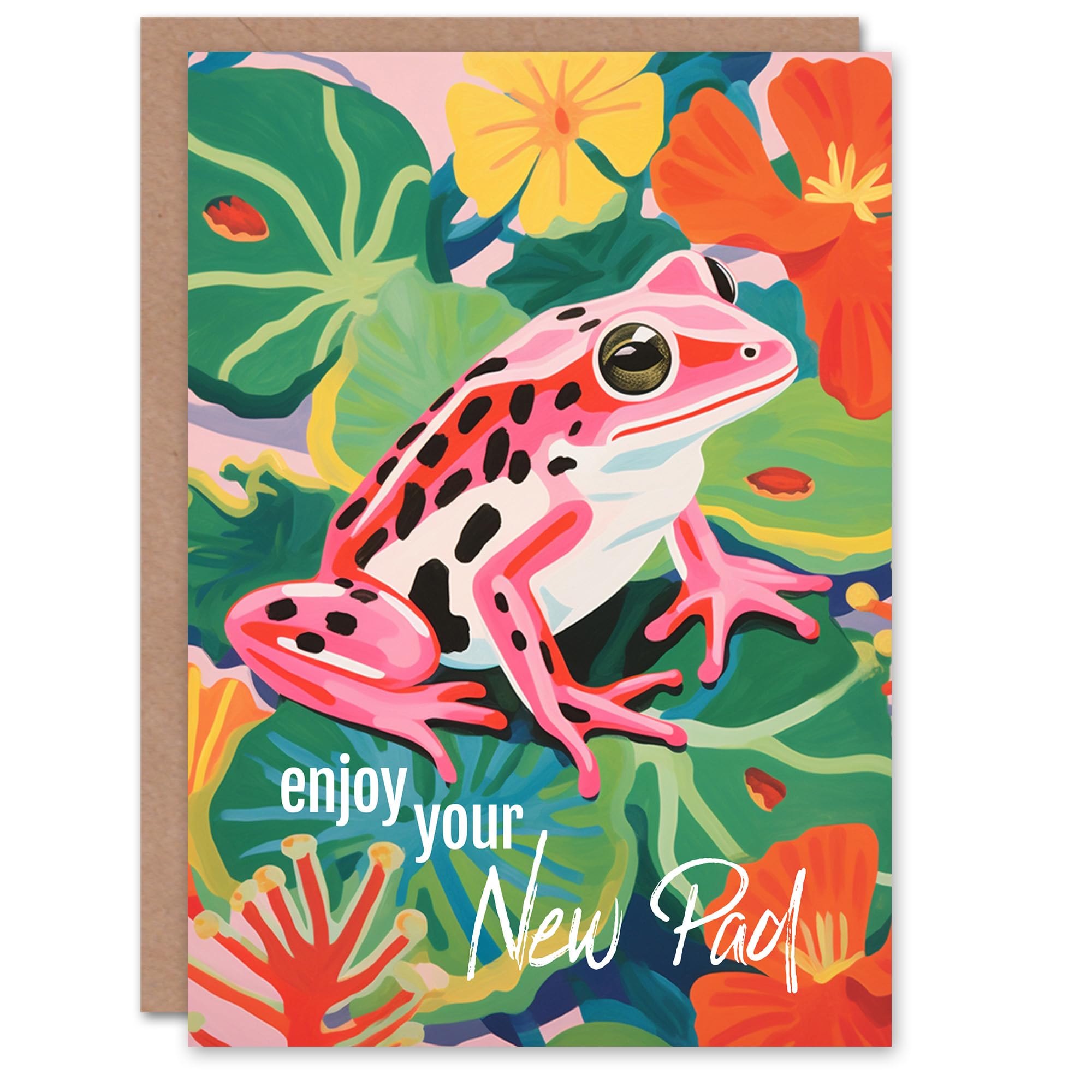 Artery8 Housewarming Greeting Card Pink Frog Lily Pads Enjoy New Home Pad For Her