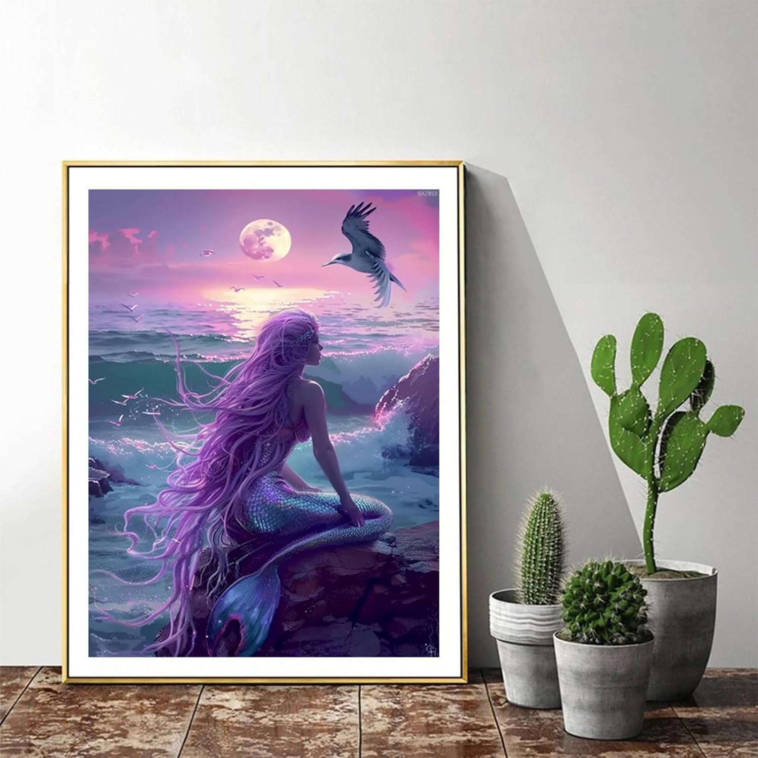 QAZWSX DIY Sea Mermaid Diamond Painting Kit, Beautiful Diamond Art Kit for Adults and Beginners, Handmade Lovers Home Wall Decorative Art Paintings 12x16 Inch