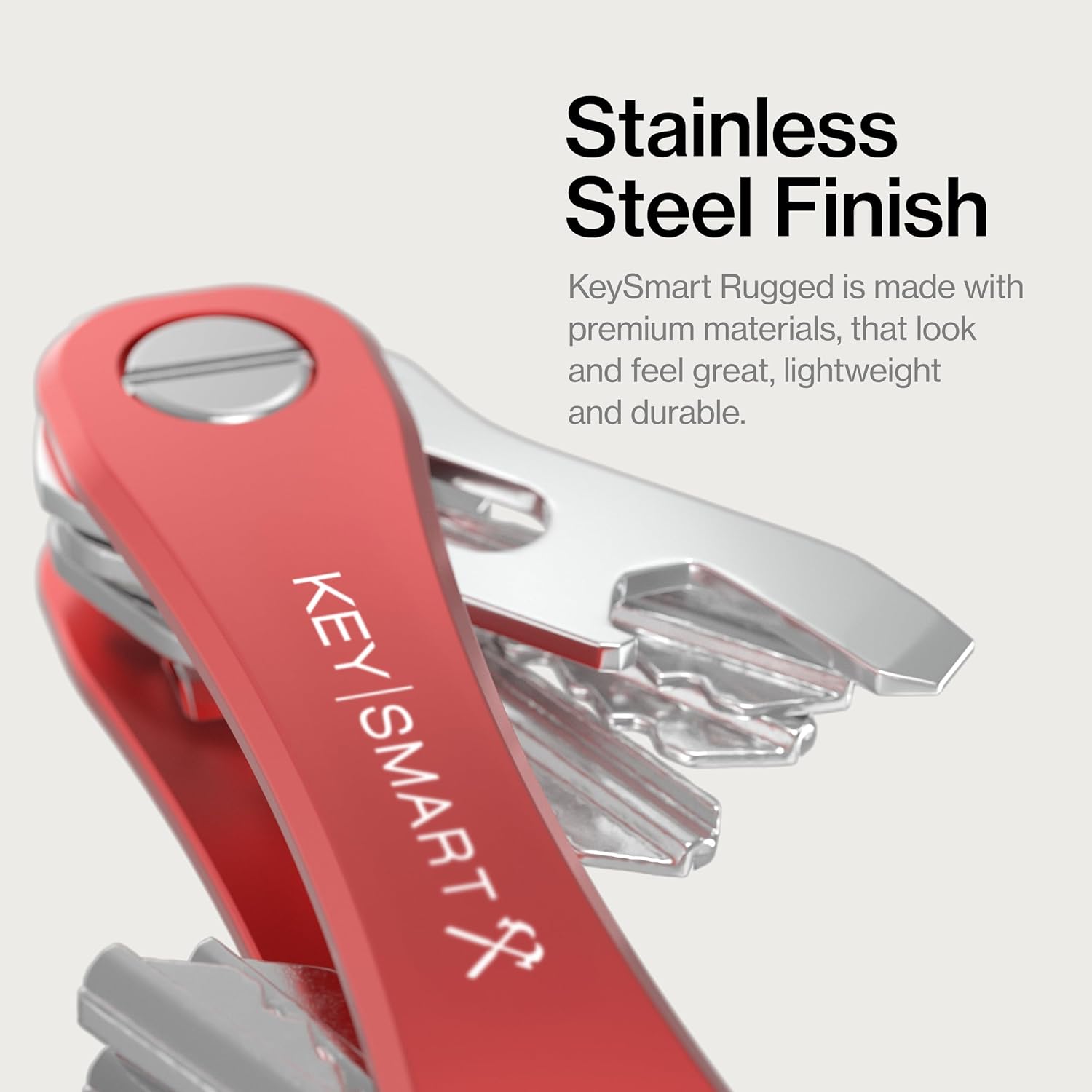 KeySmart Rugged - Multitool Key Holder for Keychain w/Bottle Opener and Pocket Clip, Key Organizer for Key Chain, EDC Keychains, Key Ring for Car Fobs Key Chains, Expandable (Up to 14 Keys, Red)
