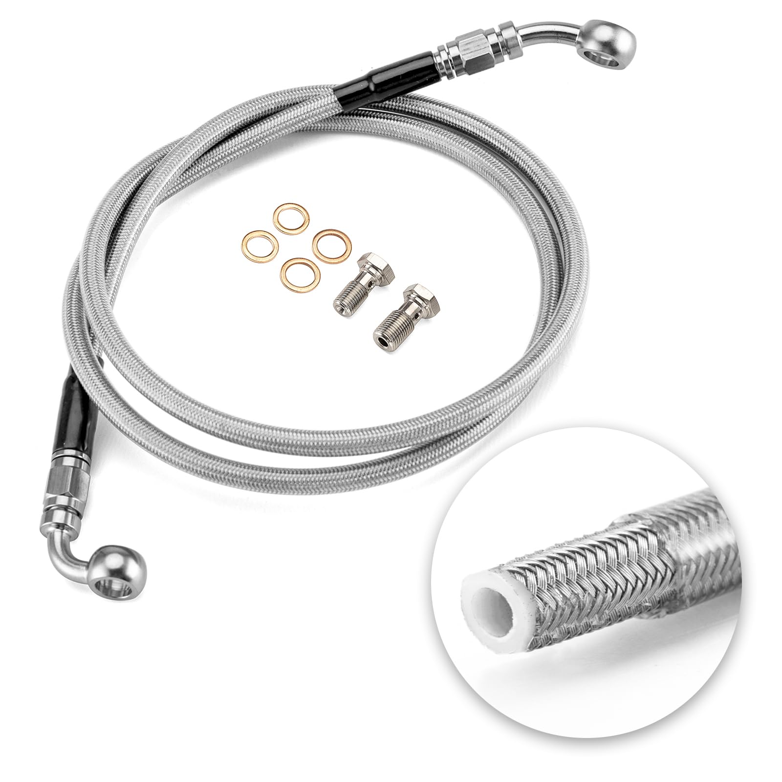 Mofun 47" Extended Length Hydraulic Front Brake Line Kit Stainless Steel For 12"-14" Handlebar Non-ABS Compatible with Harley Softail Deluxe Fat Boy