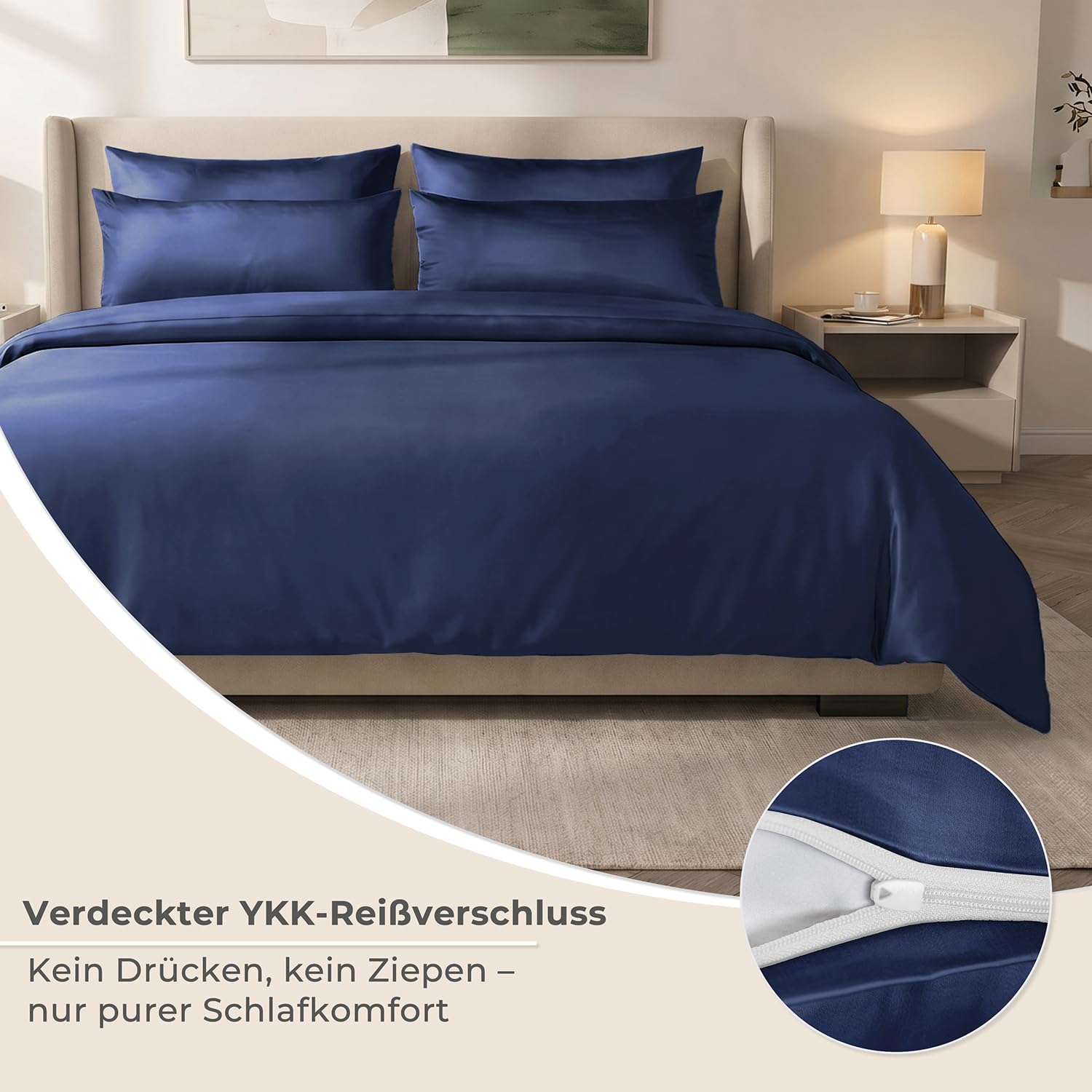 LAYNENBURG Premium Lyocell Bettwäsche in 135x200 + Kissenbezug 80x80 cm - 100% Lyocell Tencel aus u.a Eukalyptus – Oeko-TEX 100 - kühlende Sommer-Bettwäsche mit Reißverschluss (dunkelblau)