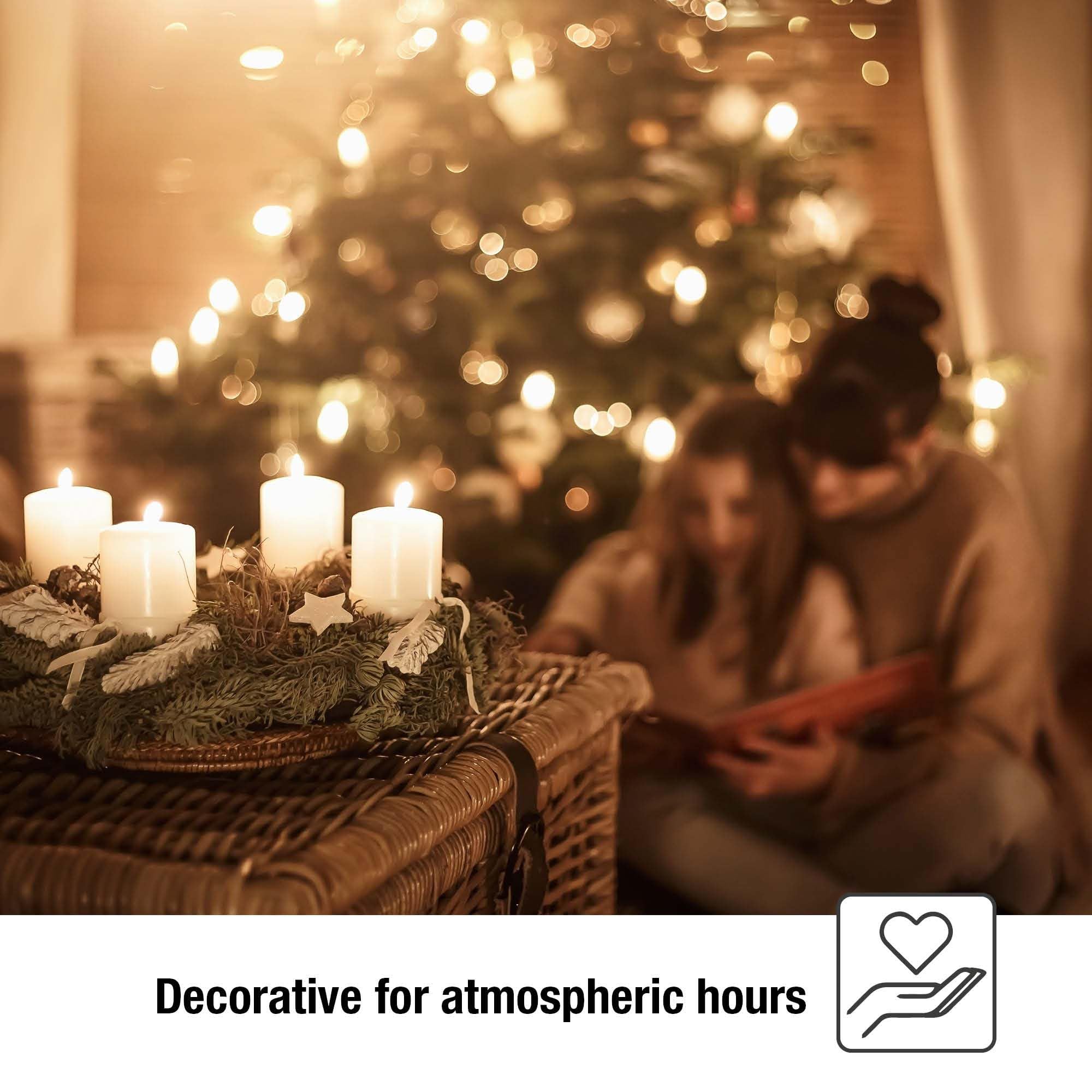 Hellum guirlande sapin, Made in Germany, bougies cannelées clip, 30 lumières, longueur éclairée 20,3 m, câble vert, blanc chaud, tige blanche, intérieur, prise séparée, pas LED <59lm 813012