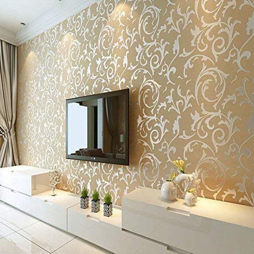 RZDYKeTian Modern Luxury Victorian Damask Embossed Textured for Living Room/Bedroom/TV Background NonWoven Wallpaper Roll 0.53m -150 * 120cm