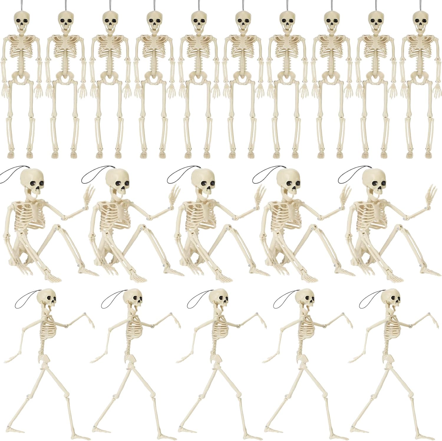Liliful 20 Packs Halloween Skeleton Decoration 16" Full Body Movable Posable Joints Skeletons for Halloween Yard Garden Lawn Haunted House Graveyard Props Decor