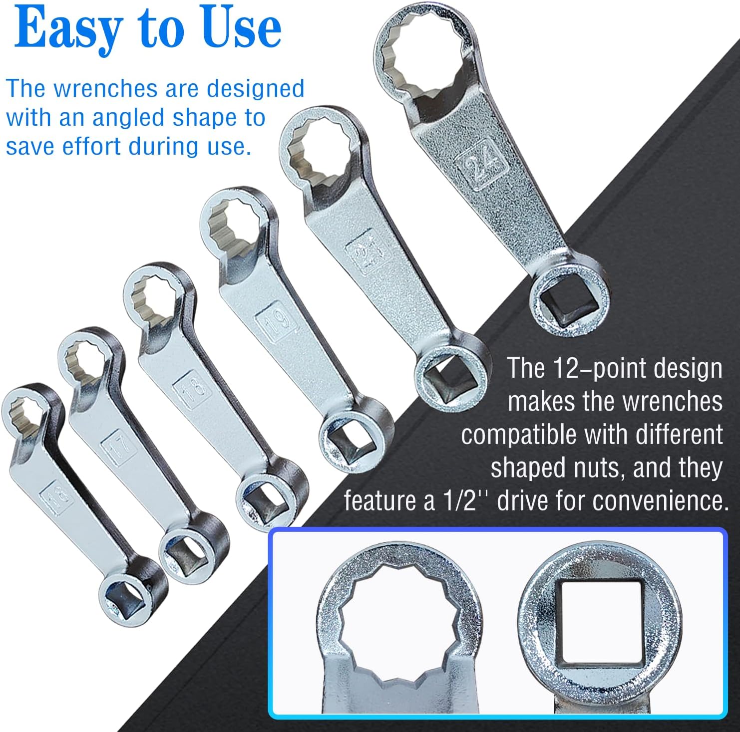 6PCS Engine Motor Mount Socket Rear Camber Adjusting Wrench Suitable for Most Car Models, 16mm 17mm 18mm 19mm 21mm 24mm Engine Fixing Screws Oil Filter Removal Wrench Kit, Wheel Alignment