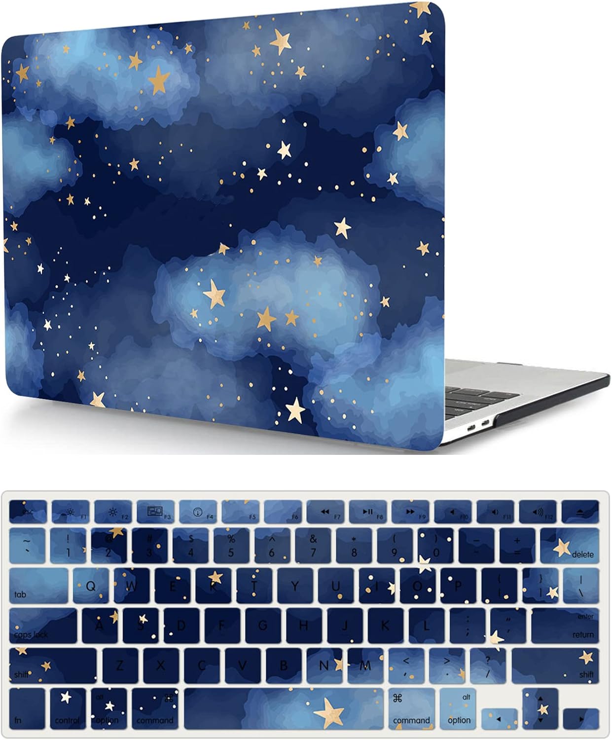 Laptop Hard Shell Case Compatible with MacBook Pro 14 inch 2021 Release Model A2442, Plastic Protective Beautifully Designed Hard Shell Case Cover & Keyboard Cover, Stars and Clouds