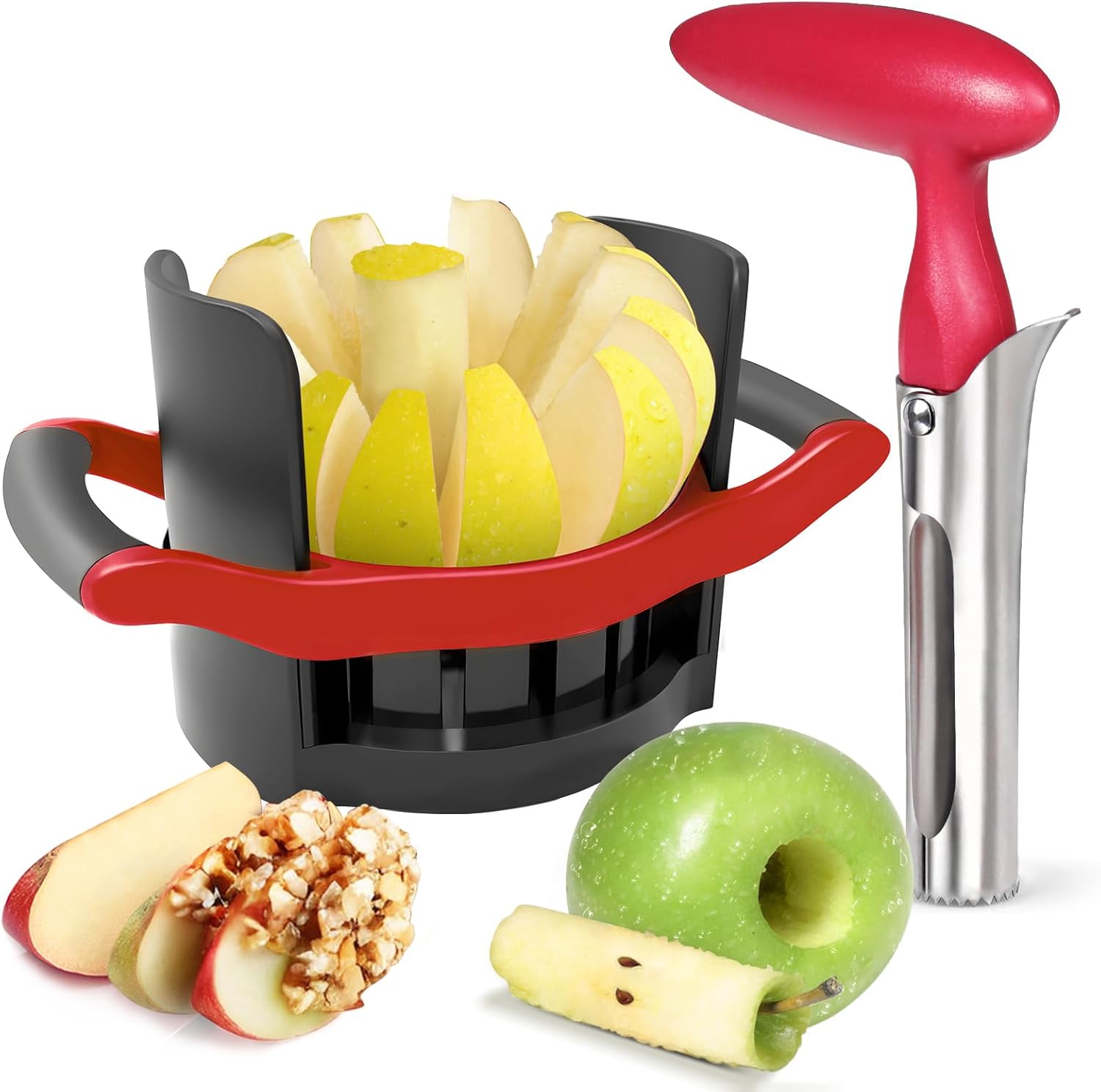Newness 5.12 In Large Apple Slicer, Cut 12 Thin Slices All the Way Through, HEAVY - DUTY Stainless Steel Apple Corer & Slicer for Fruits & Vegetables - Dishwasher Safe