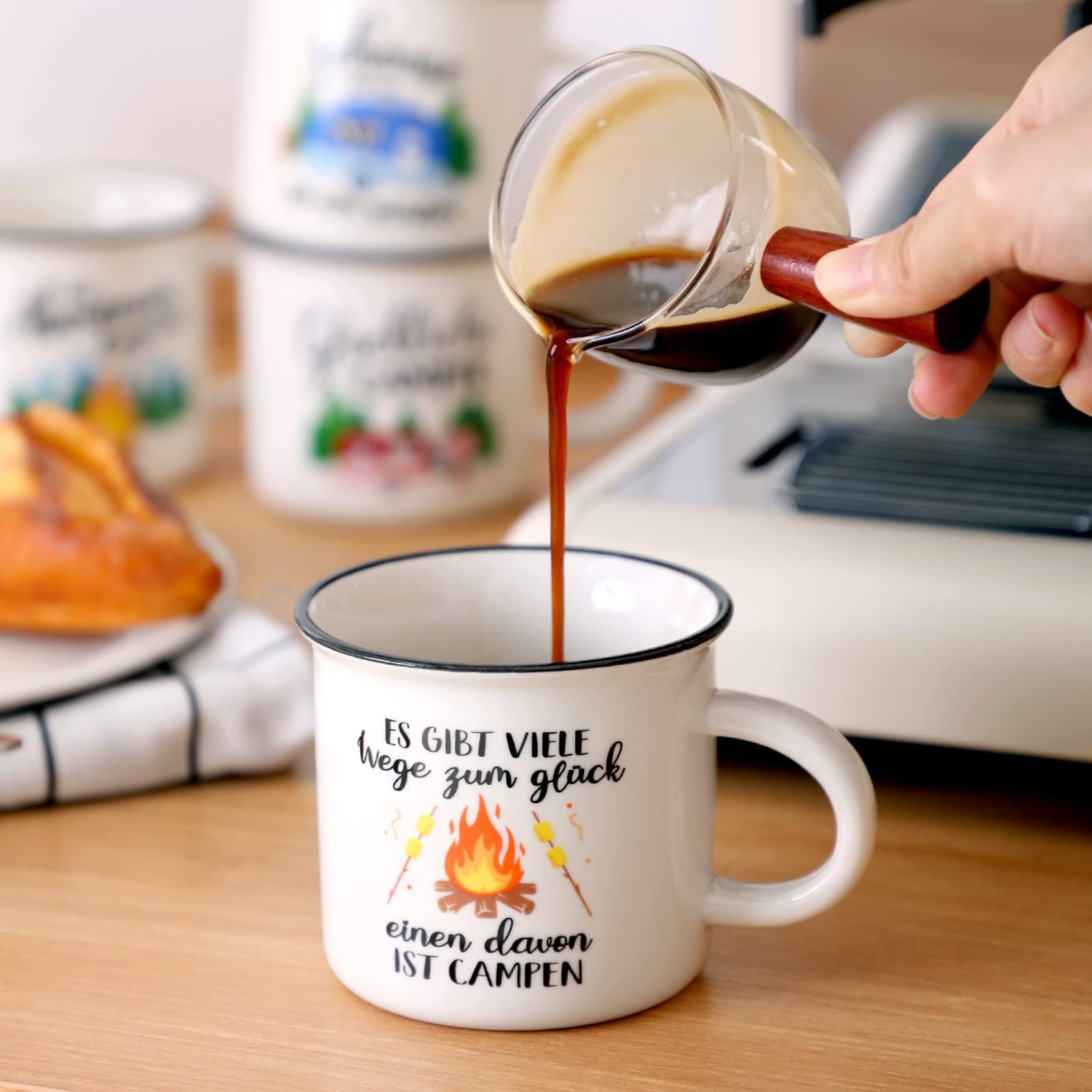 Camping Tasse Becher zum Campen Ausrüstung Geschenke für Camper Familie Womo-Bewohner Freunde Deko für Wandern Wohnwagen Wohnmobil Ausflüge 4 Stück