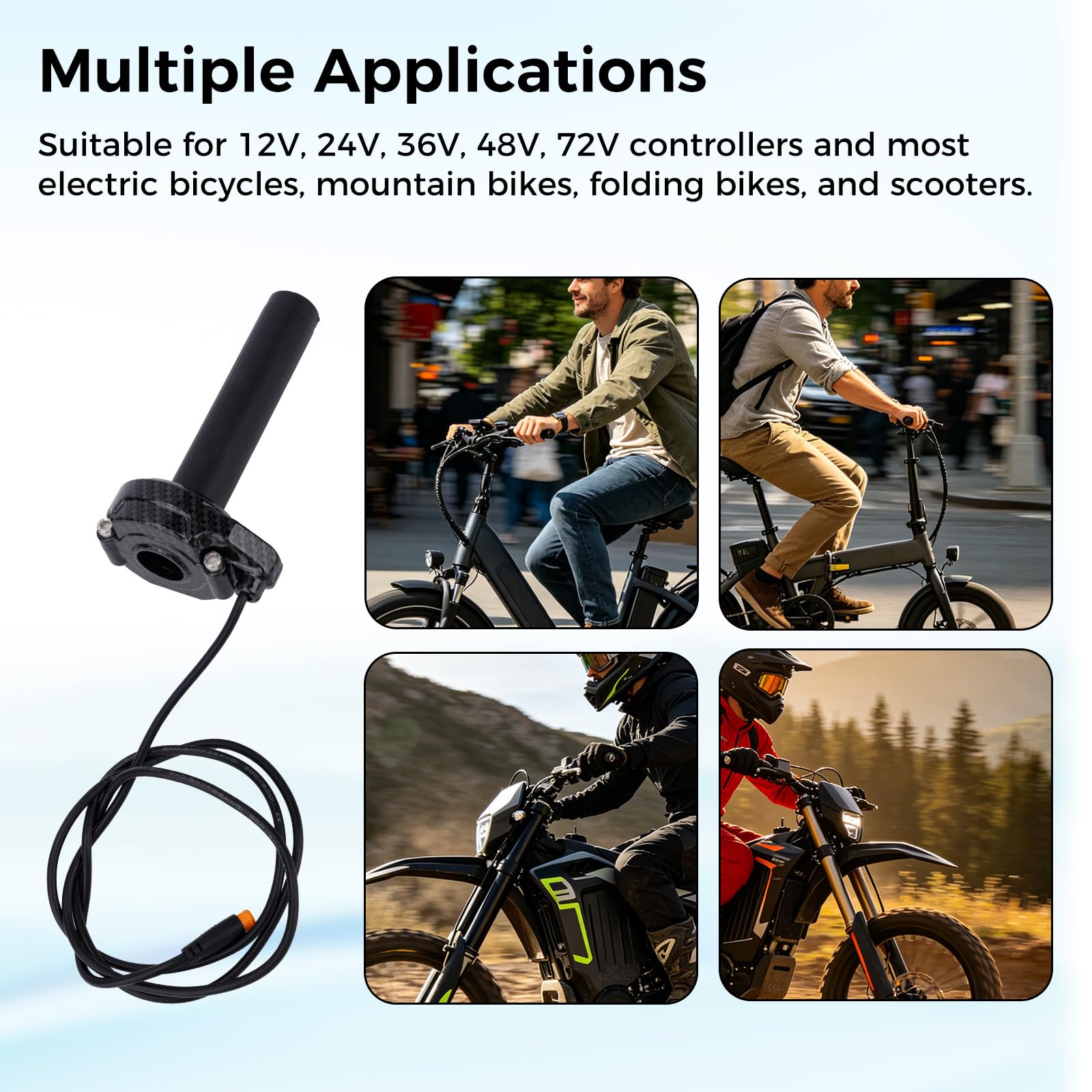 Penitue Kit de Poignée d'Accélérateur pour Vélo Électrique, Poignée d'Accélérateur à Rotation Complète de Remplacement pour VTT et Scooters Électriques Compatible avec MacFox HappyRun