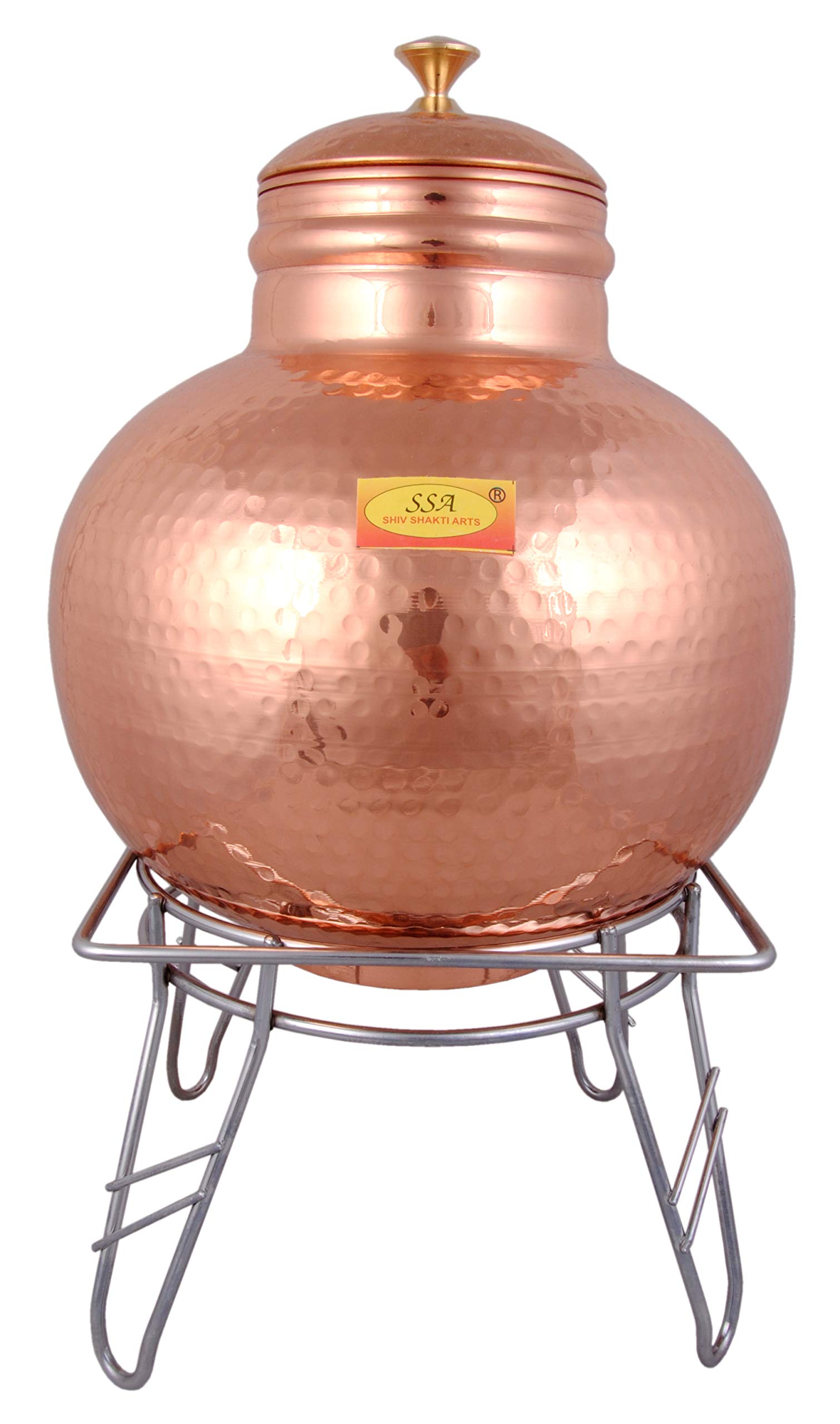 Shiv Shakti Arts® 8 Liter - Heavy Gauge | Copper Water Dispanser/Copper Matka/Container pot with Stand - (Premium Hammer)
