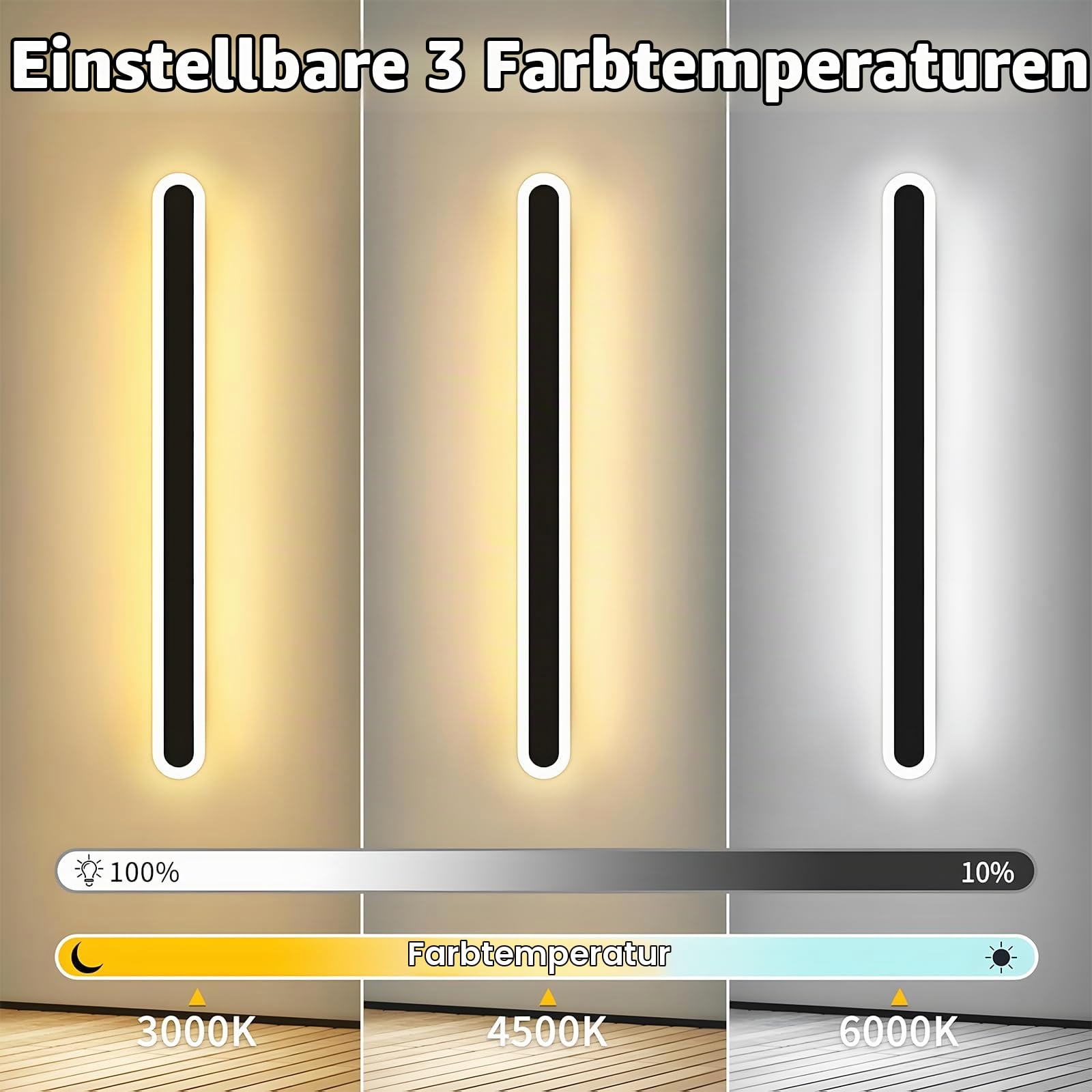 25W/120CM Wandleuchte Aussen LED Lange Wandlampe mit Fernbedienung | Moderne Wasserdicht Ip65 Wandleuchte,Dimmbar 10-100%, 3000K-6000K,,für Villa Garten Korridor Außenbalkon,110-240V,Schwarz