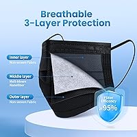 Vista 2 de Borje Cubrebocas desechables, 100 unidades, color negro, máscaras faciales de protección de 3 capas