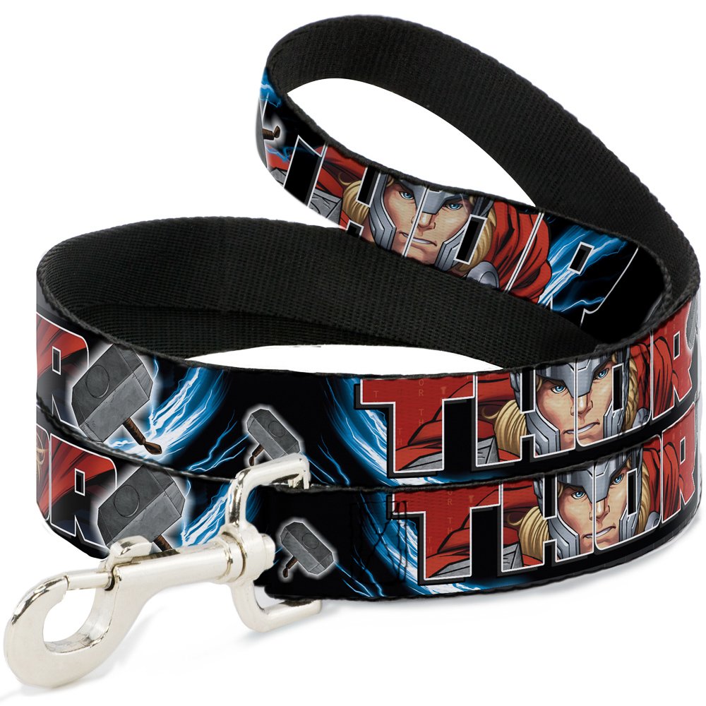 Buckle-Down Dog Leash Thor Poses Hammer 6 Feet Long 1.0 Inch Wide, Multicolor (DL-6FT-WTH010)