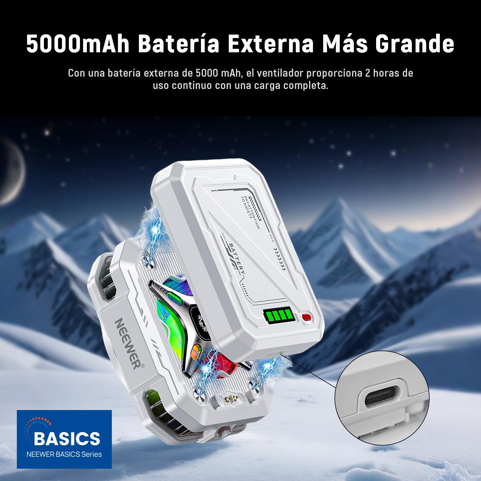 NEEWER BÁSICO Enfriador Magnético Movil con 5000mAh Batería, Carcasa Ventilador Inalámbrico Tipo C con Aro Magnético Clip, Compatible con iPhone 16 15 Pro Max MagSafe Samsung para Gaming, PA096