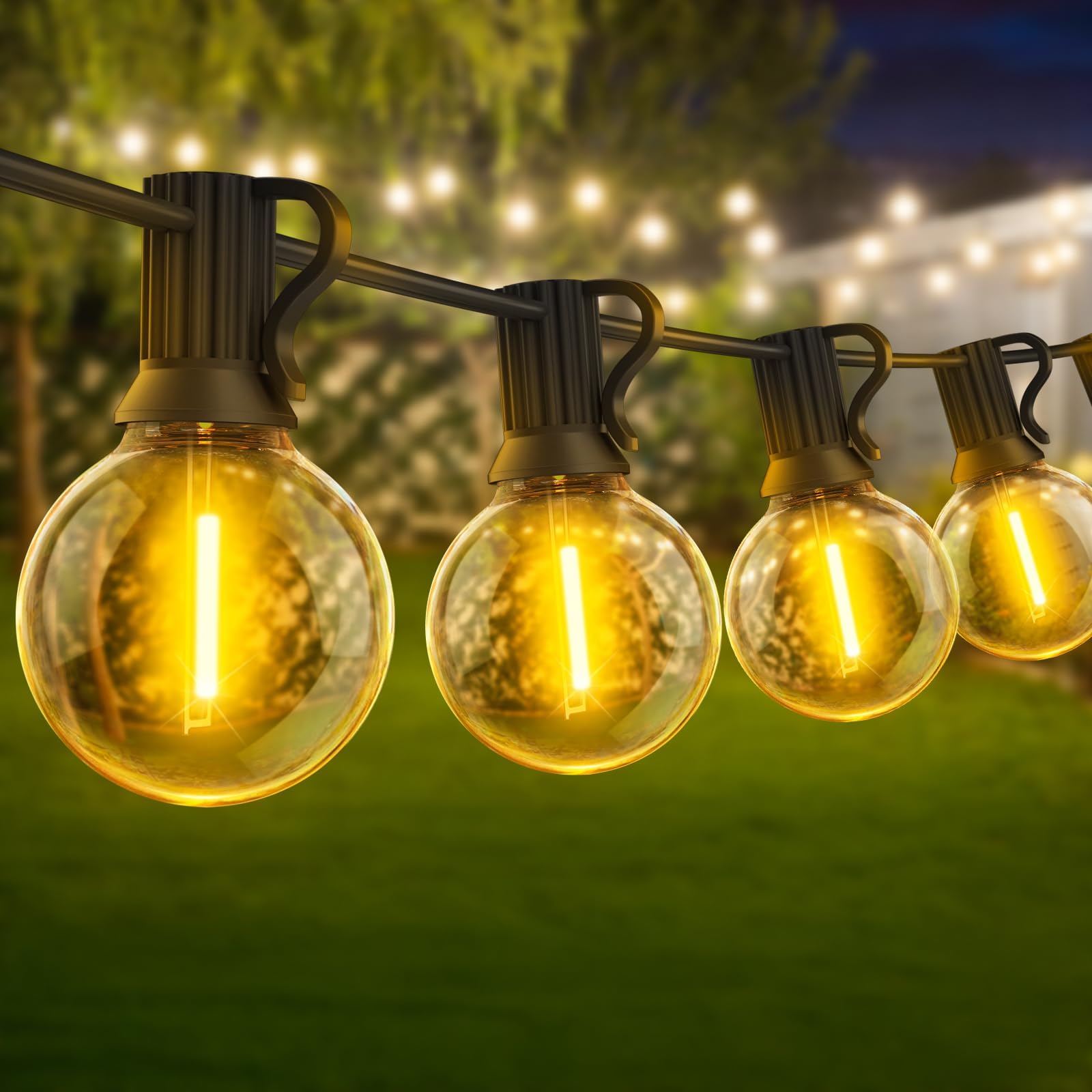 Festoon String Outdoor Garden Lights - 20M 65ft G40 Outside Electric Light Mains Powered Shatterproof LED Bulb Waterproof Lighting for Outside Patio Pergola Gazebo