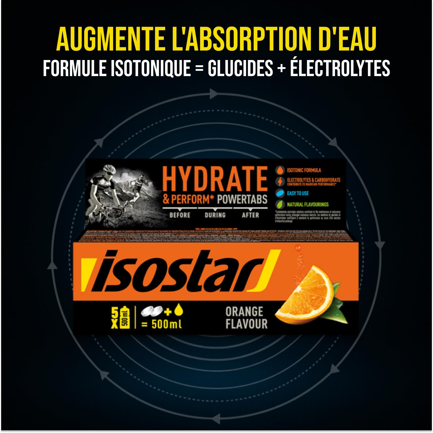 ISOSTAD Powertabs Gusto Arancia, Bevanda Isotonica in Compresse Effervescenti con Elettroliti e Carboidrati per Idratazione e Resistenza, 10 Tabs x 12 g