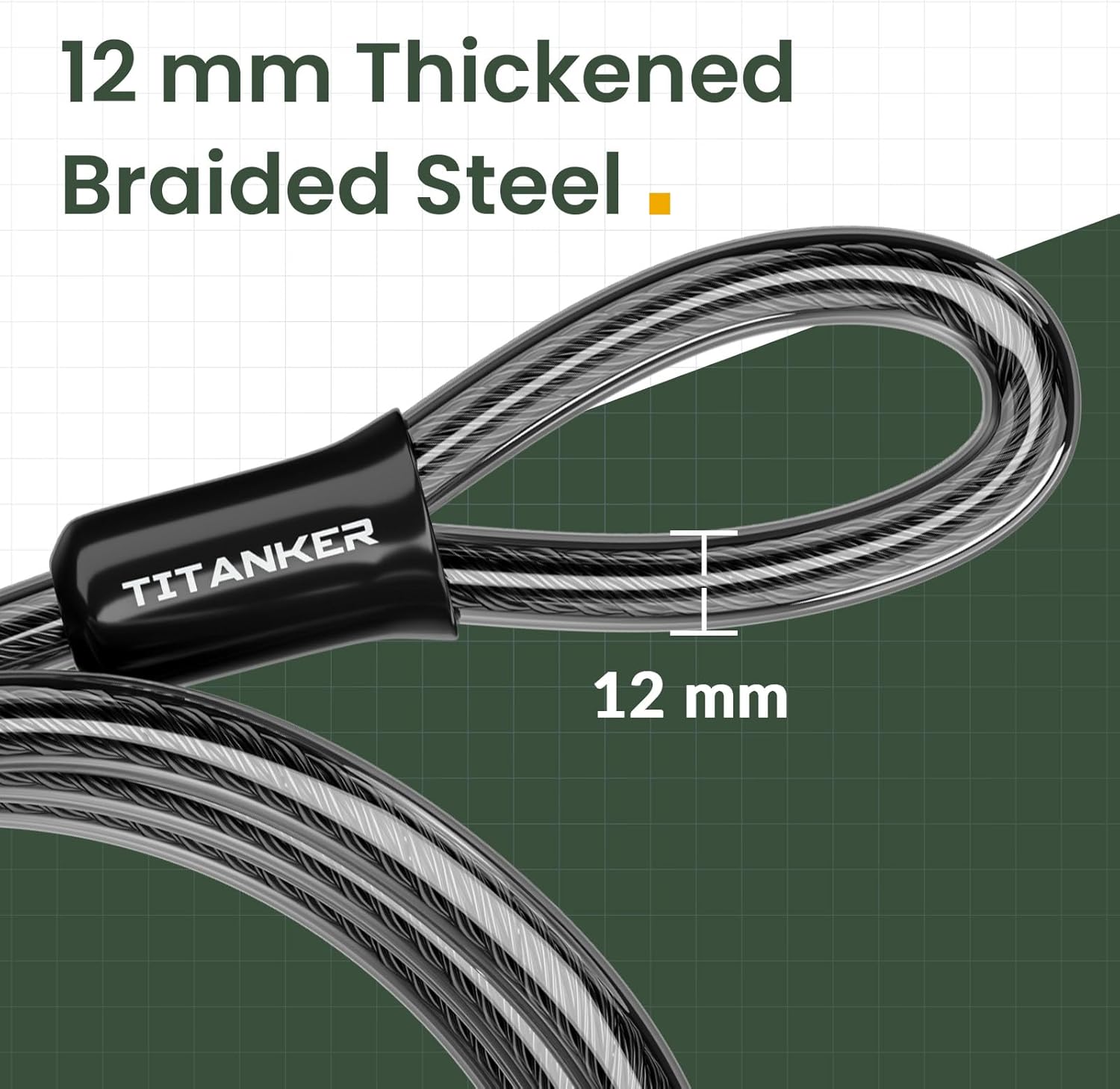 Titanker Bike Lock Cable,12mm Thick Security Cable with Loops Heavy Duty Steel Cable Vinyl Coated Bike Cable Lock Security Chain (4ft, 7ft, 15ft, 30ft) - Image 2