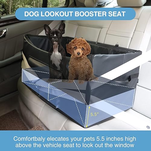 Miniatura 3 de Asiento elevador para perros de 2 perros pequeños/medianos, asiento de coche para perros con 2 cinturones de seguridad, piel sintética, impermeable,