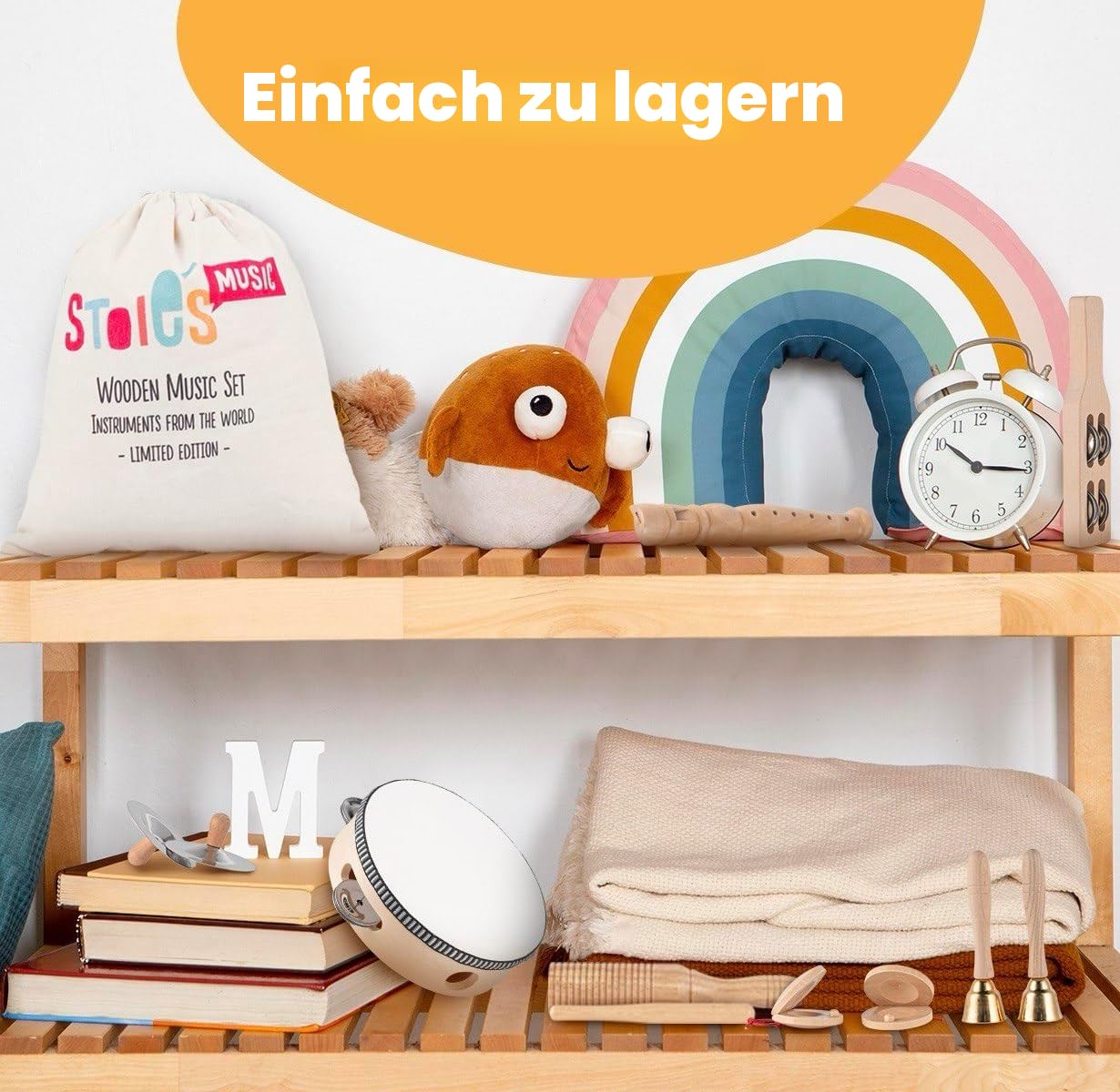 Stoie's Musikinstrumente für Kinder Ab 3 Jahre - Holz Montessori Instrumente, Baby Klanghölzer, Trommel Musikspielzeug