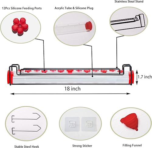 Miniatura 5 de Alimentador de colibríes para colgar en exteriores, colgar y ventana, tubo horizontal de dos modos de alimentación para colibríes, con percha para