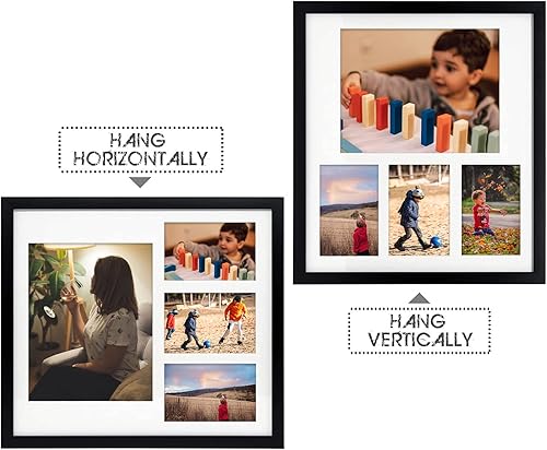 Miniatura 4 de Golden State Art, Juego de 2 portarretratos de madera negra de 14 x 16 pulgadas, paspartú blanco para fotos de 8 x 10 y 4 x 6 pulgadas, vidrio
