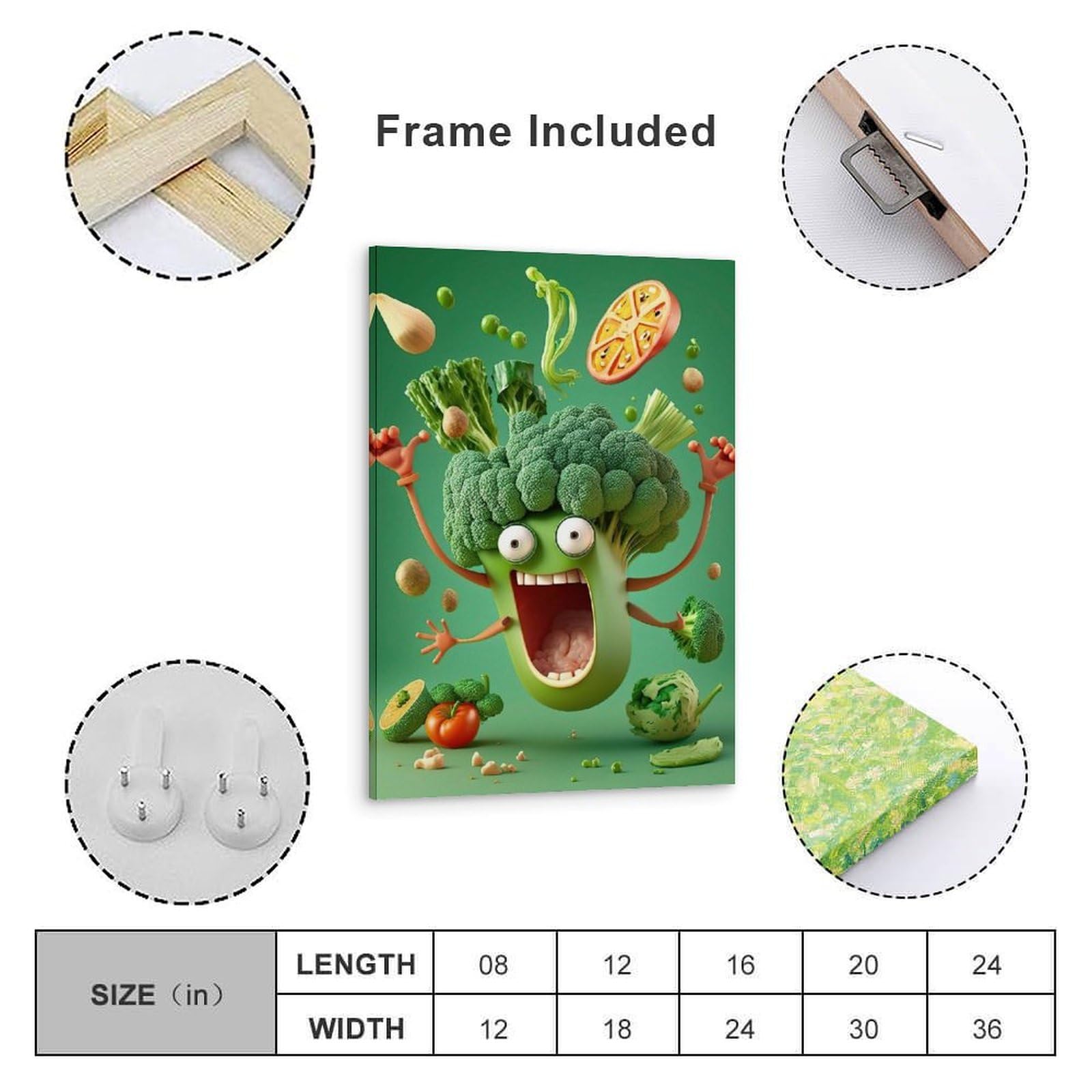 ZZJFFBSS Essen-Poster, Angriff des fröhlichen Brokkoli, Wandkunst, Wandbild, moderne Dekoration, hängendes Kunstposter, 60 x 90 cm