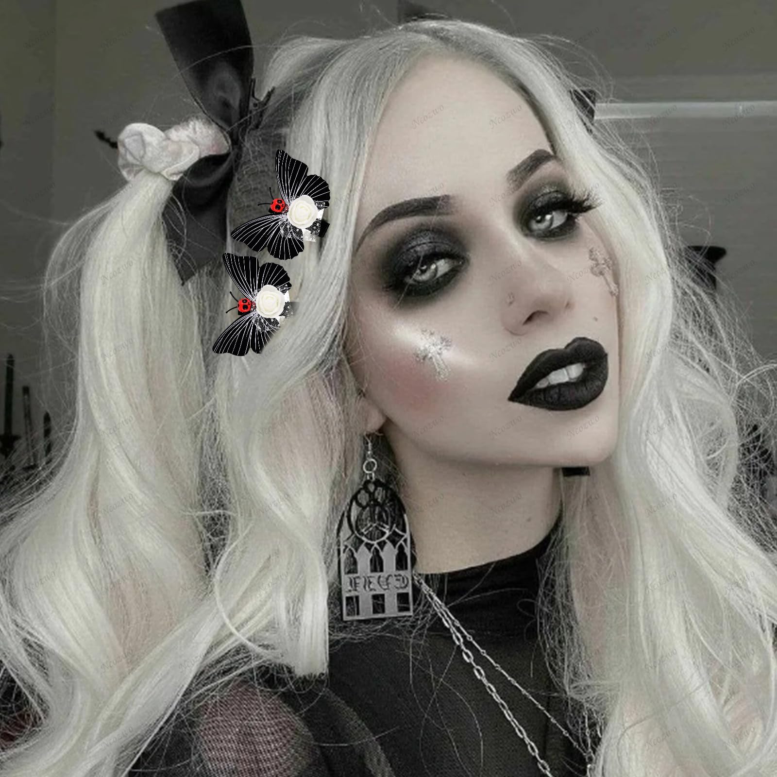 Amazon.com : 4 Pcs Gothic Butterfly Hair Clips Black Skull 