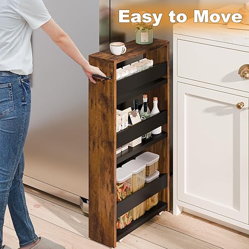 Miniatura 2 de MARTY Carrito utilitario delgado de 4 niveles con mango de ruedas, carrito de almacenamiento de cocina, organizador de estantería móvil deslizante