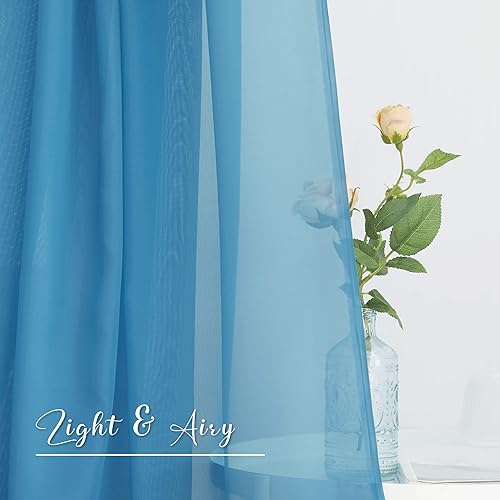 Miniatura 4 de NICETOWN Cenefas turquesa para ventana, bufanda transparente de gasa para drapear, cortinas de bufanda de fiesta para cama, toldo de
