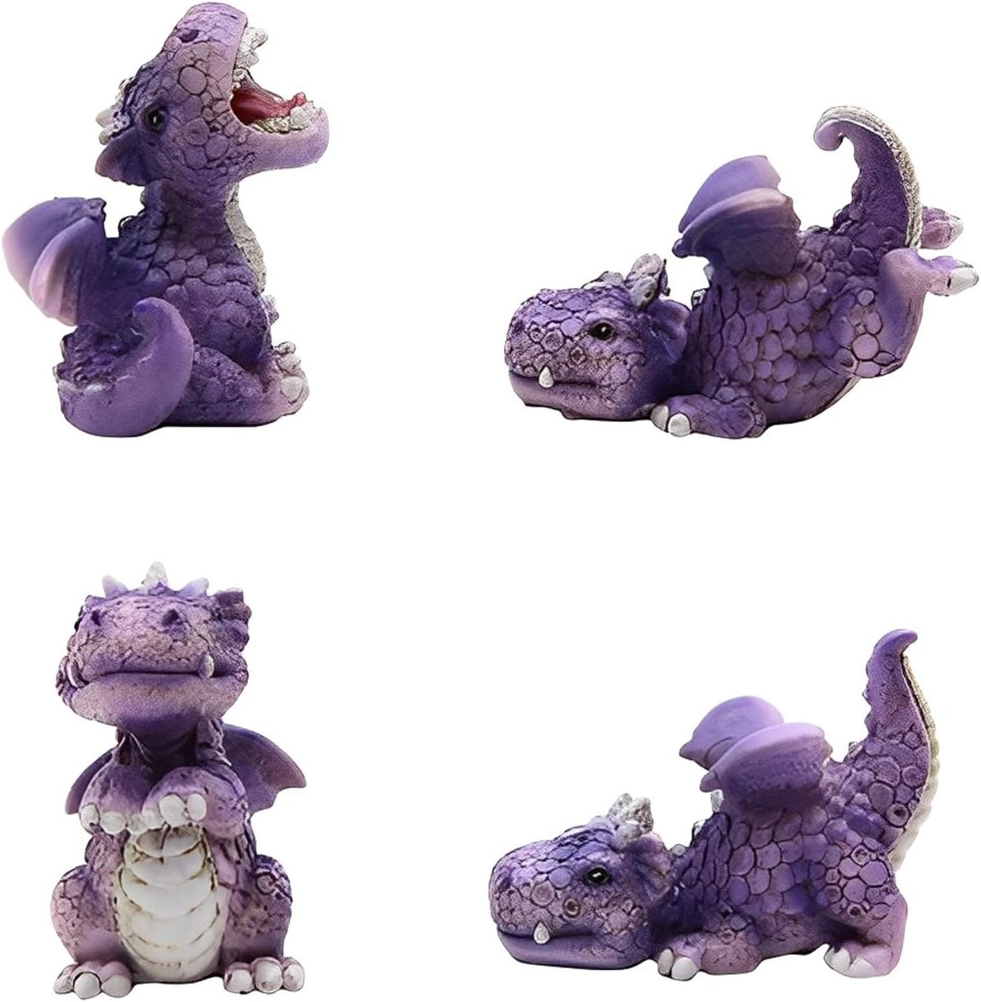 ICE Armor 4-PC Cute Purple Mini Baby Dragons 4.25" W Figurine SetStatue Sculpture Ornament Decor for Housewarming, Holidays, Christmas for Men/Women
