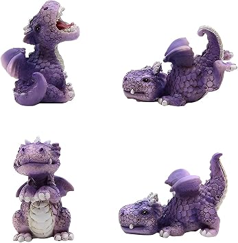 ICE ARMOR 4-PC Cute Purple Mini Baby Dragons 4.25" W Fantasy Decoration Figurine Set
