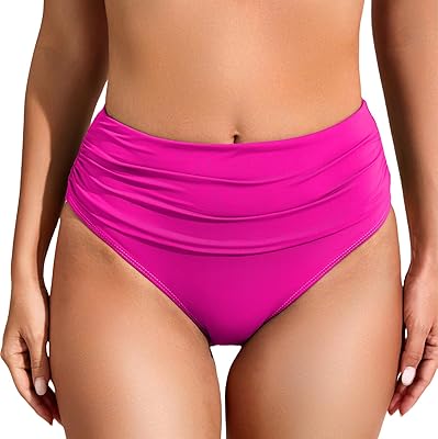 COCOPEAR Women's High Waisted Full Coverage Bikini Bottom Ruched Bathing Suit Bottoms for Women Tummy Control Swim Bottoms